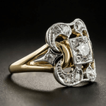 Art Deco Filigree Diamond Ring with Gold Split Shank - Ring