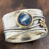 Artisan Silver & Gold Blue Sapphire Statement Ring - Ring