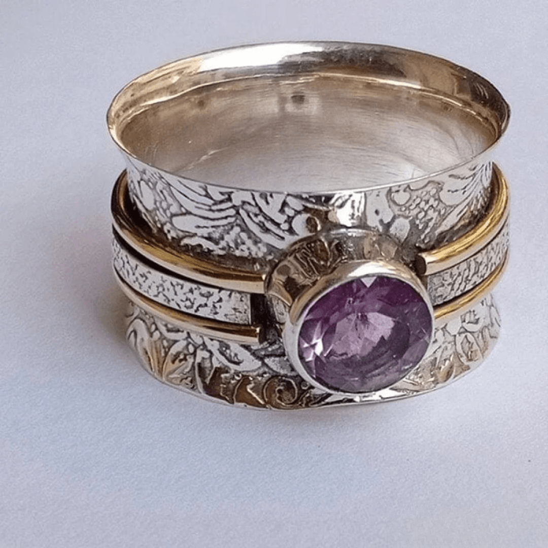 Artisan Silver Spinner Ring with Amethyst Gemstone - Ring