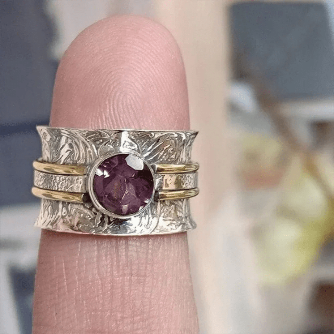 Artisan Silver Spinner Ring with Amethyst Gemstone - Ring