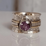 Artisan Silver Spinner Ring with Amethyst Gemstone - Ring