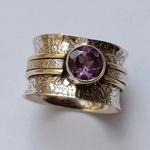 Artisan Silver Spinner Ring with Amethyst Gemstone - Ring