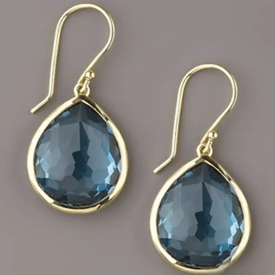 Blue Teardrop Crystal Earrings with Gold Plated Hooks - Earrings