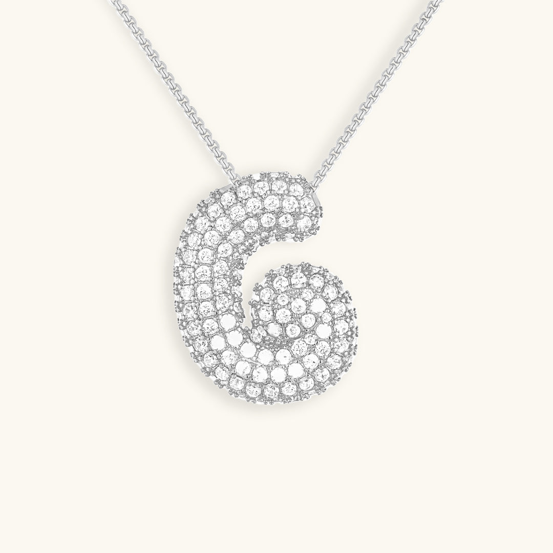 Bubble Initial Diamond Necklace - Pendant Necklaces