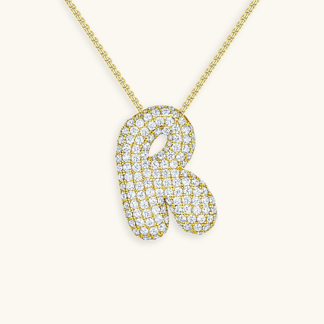 Bubble Initial Diamond Necklace - Pendant Necklaces