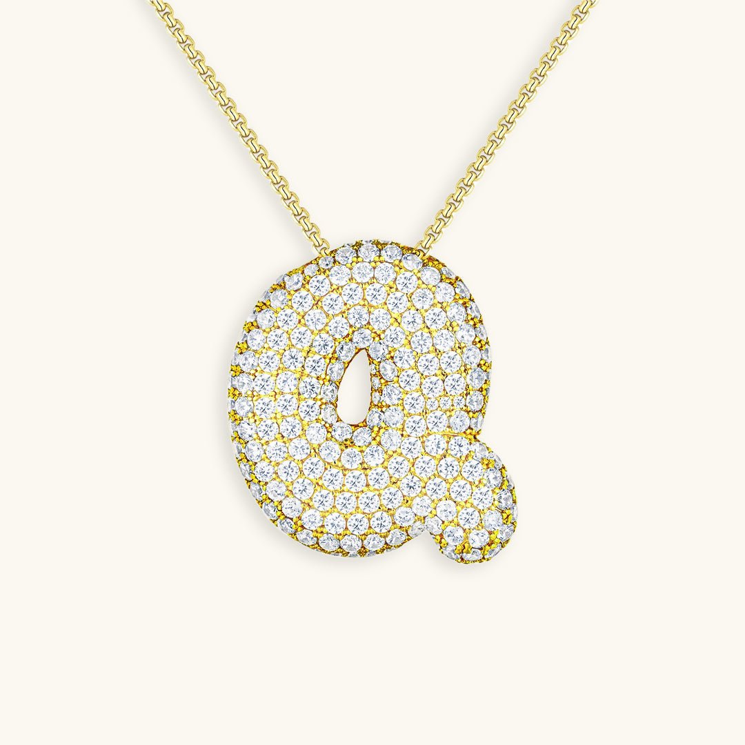 Bubble Initial Diamond Necklace - Pendant Necklaces