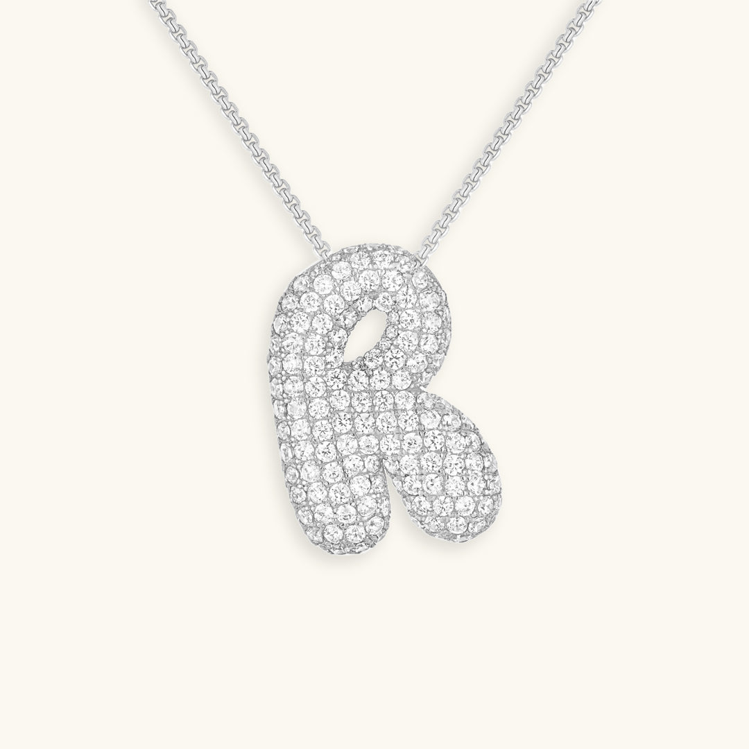 Bubble Initial Diamond Necklace - Pendant Necklaces