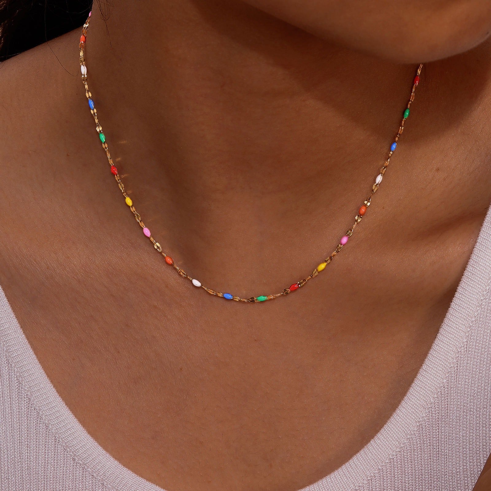 Celeste Rainbow Enamel Choker Necklace - Choker Necklaces