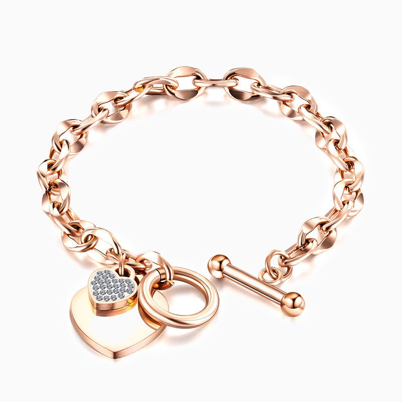 Chunky Gold Heart Charm Toggle Bracelet - Bracelets