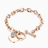 Chunky Rose Gold Heart Charm Toggle Bracelet - Joyería