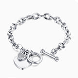 Chunky Silver Heart Charm Toggle Bracelet - Bracelets