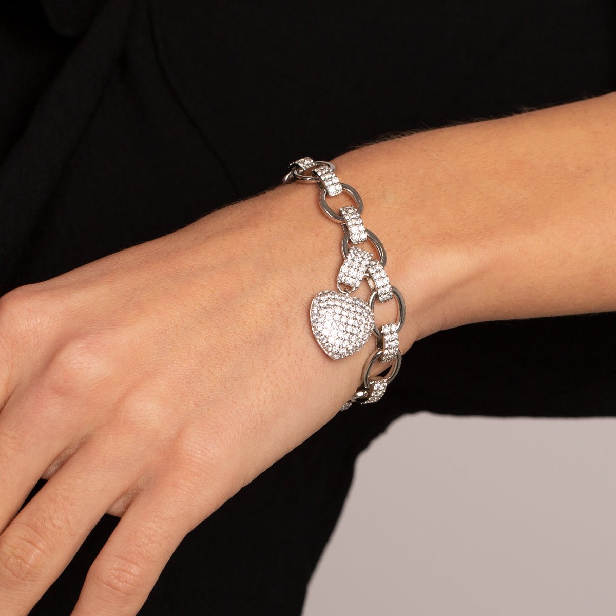 Chunky Silver Heart Pendant Link Necklace - Bracelets