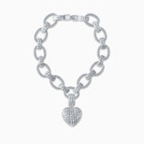 Chunky Silver Heart Pendant Link Necklace - Bracelets
