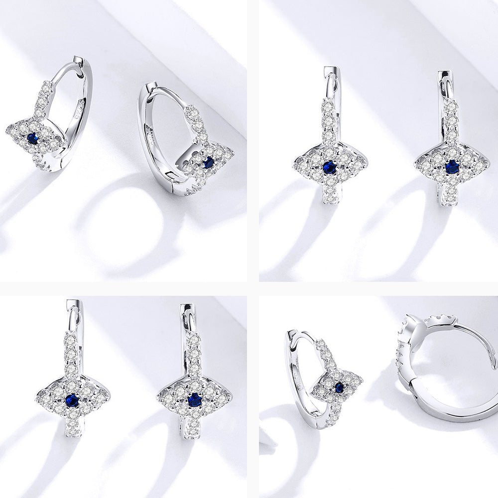 Crystal Huggie Hoop Earrings with Sapphire Accent - Earrings