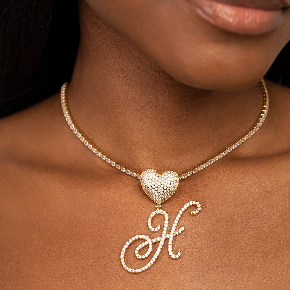 Custom Initial Heart Pendant Necklace - Necklaces