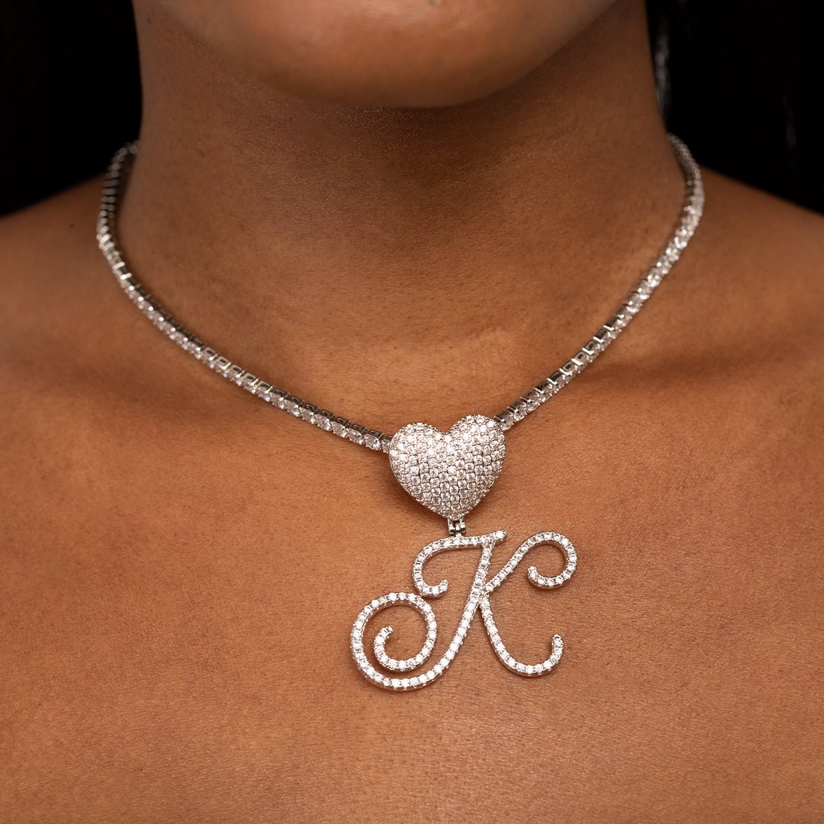 Custom Initial Heart Pendant Necklace - Necklaces
