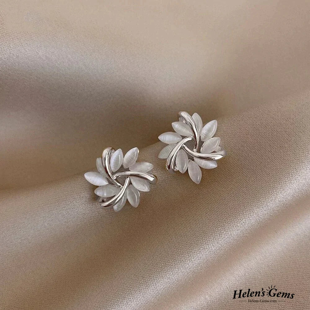 Elegant Leaf - Inspired Pearl White Stud Earrings - Earrings