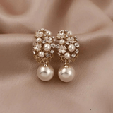 Elegant Pearl Cluster Earrings with Crystals and Floral Accents – Luxury Bridal Jewelry - Earrings