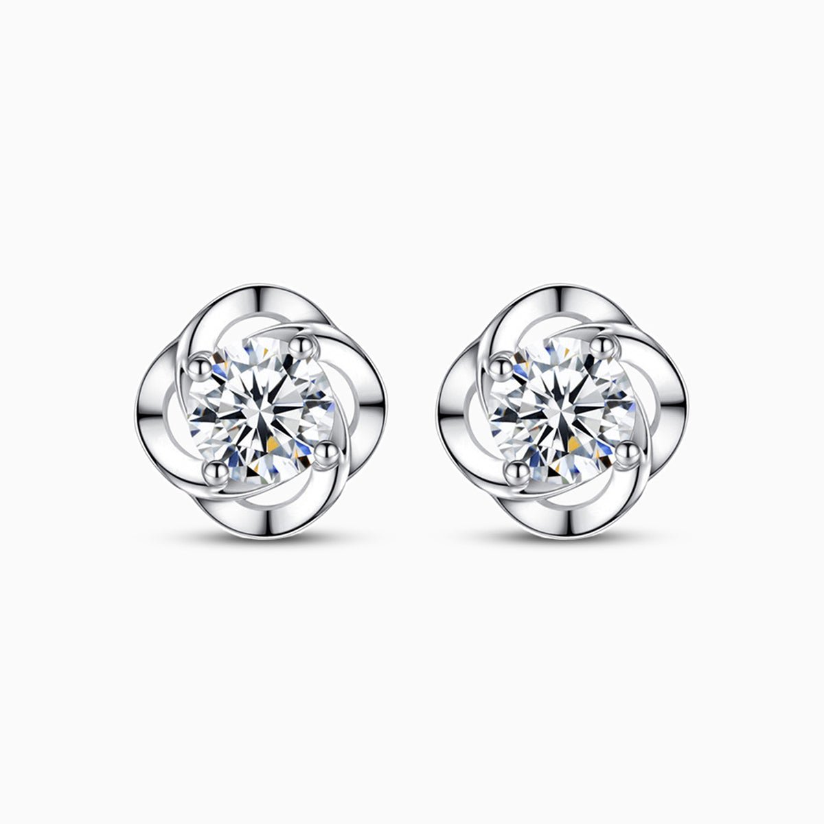 Elegant Twisted Halo Stud Earrings with Brilliant Center Stone - Earrings