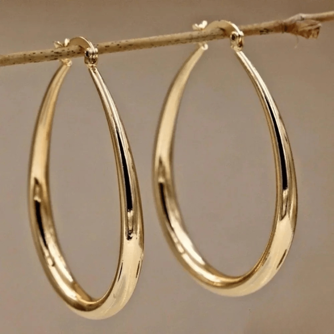 Elongated Gold Teardrop Hoop Earrings - Earrings