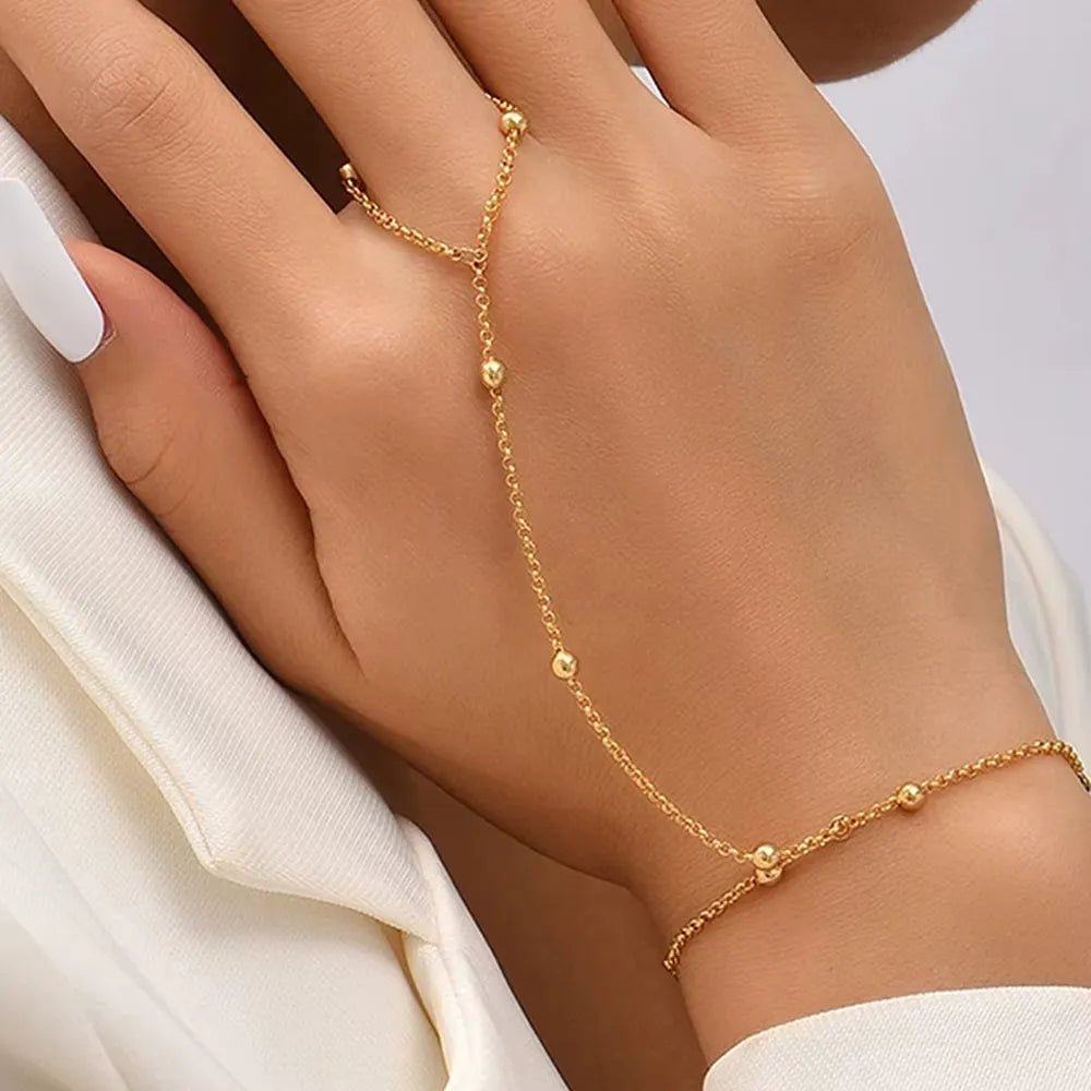 Evelyne Fine Gold Bead Hand Chain Bracelet - Chain & Link Bracelets