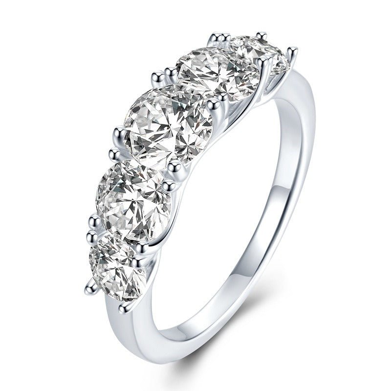 Five - Stone Sparkling Crystal Silver Ring - Ring
