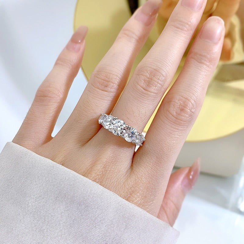 Five - Stone Sparkling Crystal Silver Ring - Ring