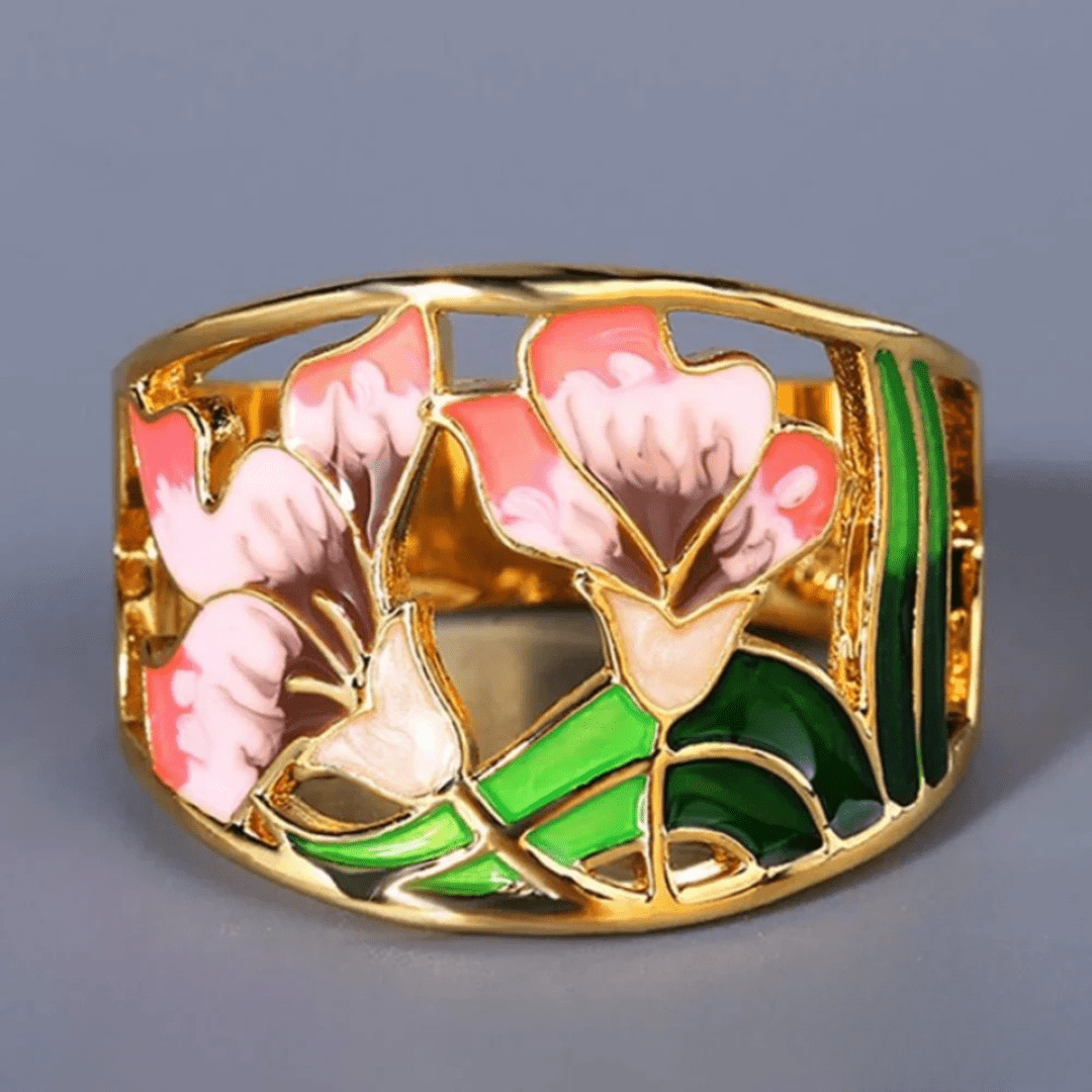 Floral Enamel Openwork Statement Ring - Ring