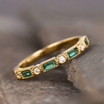 Gold Baguette Emerald and Diamond Stacking Band - Ring