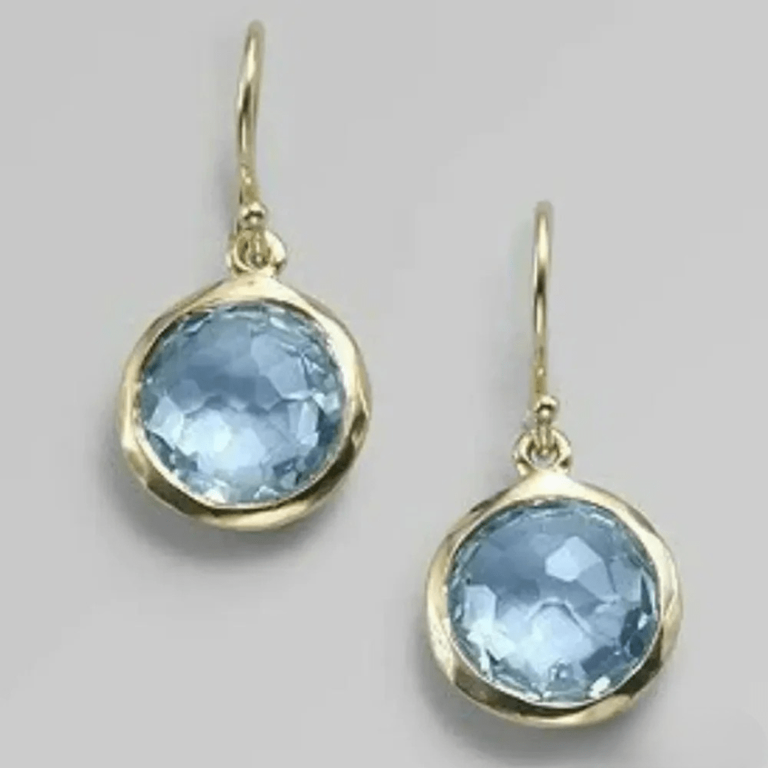 Gold Drop Earrings with Light Blue Topaz Gemstones – Elegant Faceted Design - Earrings