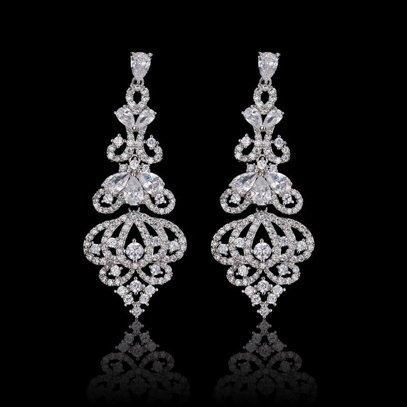 Gold Filigree Crystal Drop Earrings - Earrings