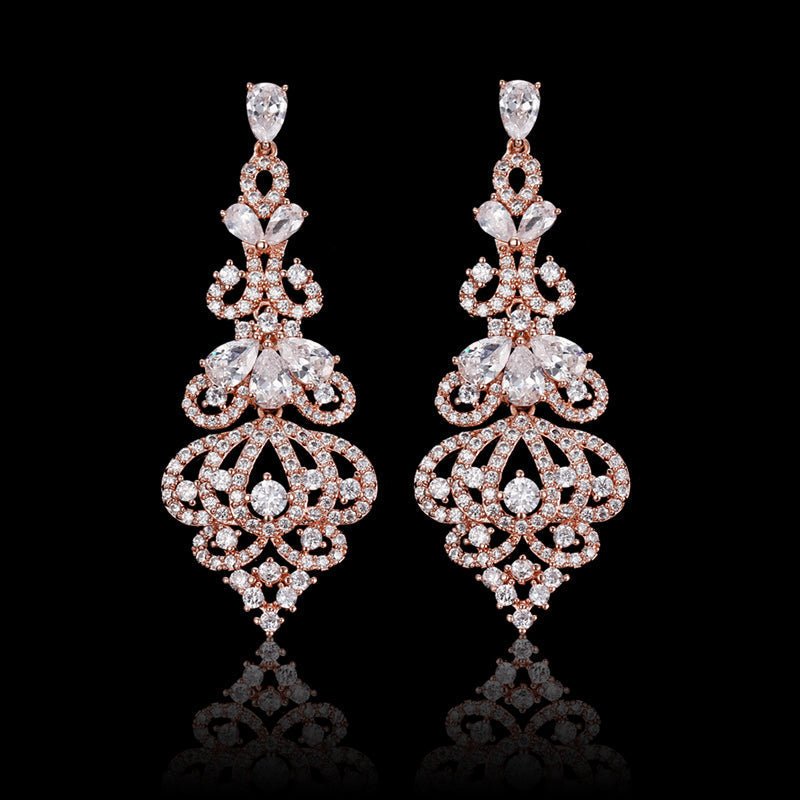 Gold Filigree Crystal Drop Earrings - Earrings