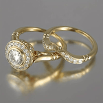 Gold Halo Engagement Ring Set with Contoured Diamond Band - Ring