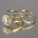 Gold Halo Engagement Ring Set with Contoured Diamond Band - Ring