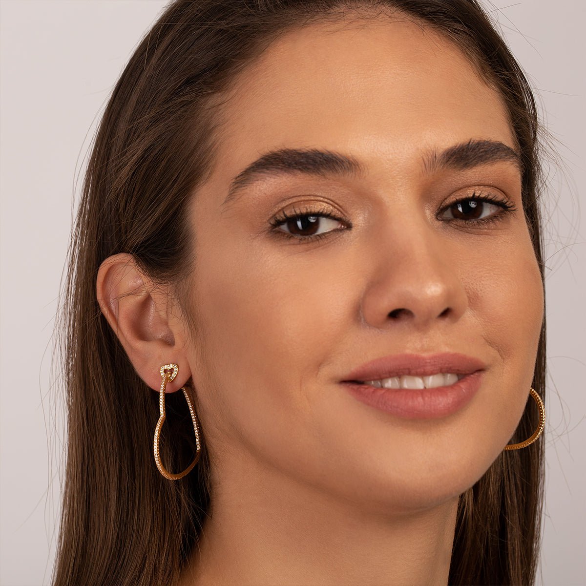 Gold Heart Hoop Earrings with Crystals - Earrings