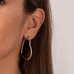 Gold Heart Top Elongated Hoop Earrings with Crystals - Earrings