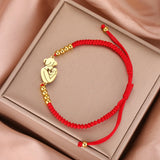 Gold Mother & Child Silhouette Bracelet – Adjustable Black Cord - Moederdag armbanden