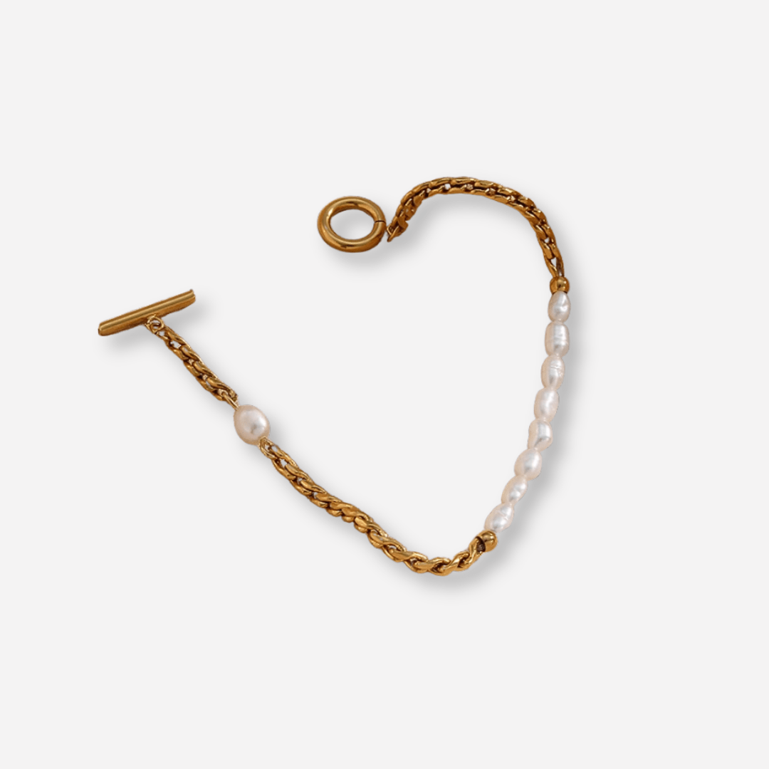 Gold & Pearl Chain Bracelet – Elegant Mixed - Media Jewelry - Bracelets