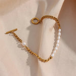 Gold & Pearl Chain Bracelet – Elegant Mixed - Media Jewelry - Bracelets