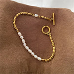 Gold & Pearl Chain Bracelet – Elegant Mixed - Media Jewelry - Bracelets