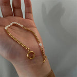 Gold & Pearl Chain Bracelet – Elegant Mixed - Media Jewelry - Bracelets