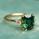 Gold Ring with Emerald - Cut Green Gemstone and Side Diamonds - Ring