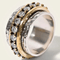 Hammered Silver Spinner Ring with Gold Band and CZ Accents - Ring