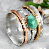Hammered Silver Spinner Ring with Turquoise Stone - Ring
