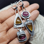 Handmade Geometric Drop Earrings with Mixed Gemstones - Earrings