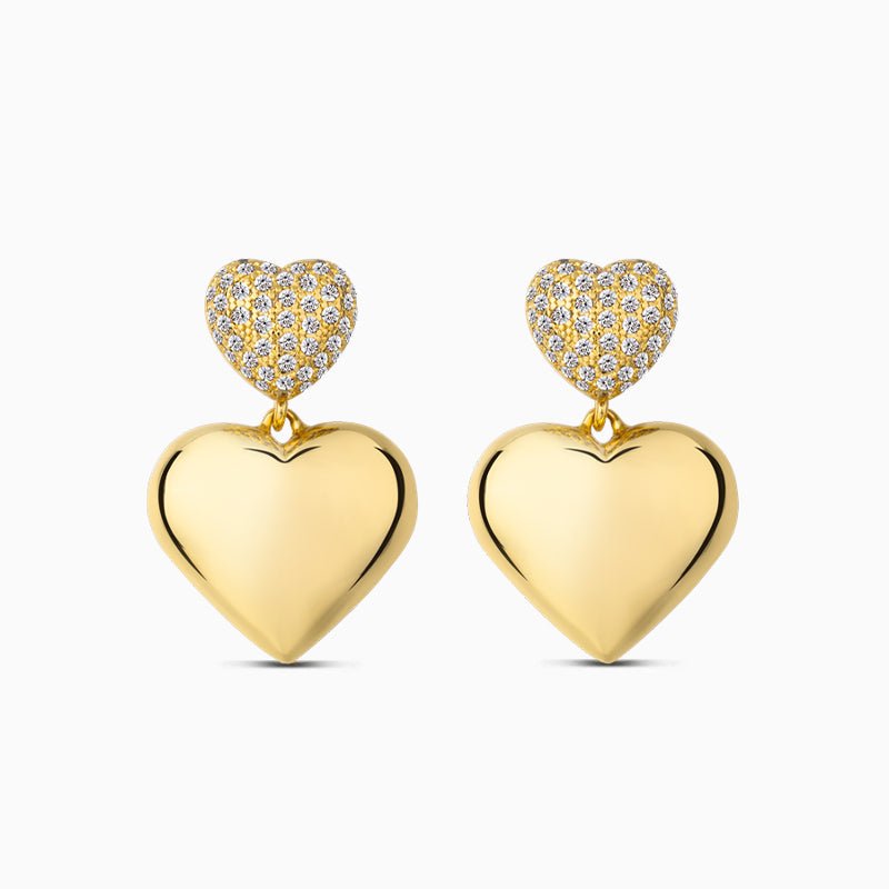Heart Drop Statement Earrings with Pavé Studs - Earrings