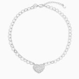 Heart Link Pavé Pendant Choker - Necklaces