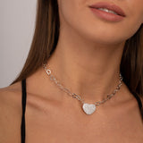 Heart Link Pavé Pendant Choker - Necklaces