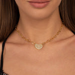 Heart Link Pavé Pendant Choker - Necklaces