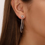 Heart Top Elongated Hoop Earrings with Crystal Pavé - Joyería